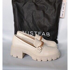 JustFab Leli Chain Loafers Birch Cream Faux Leather Casual Chunky Size 10 NEW